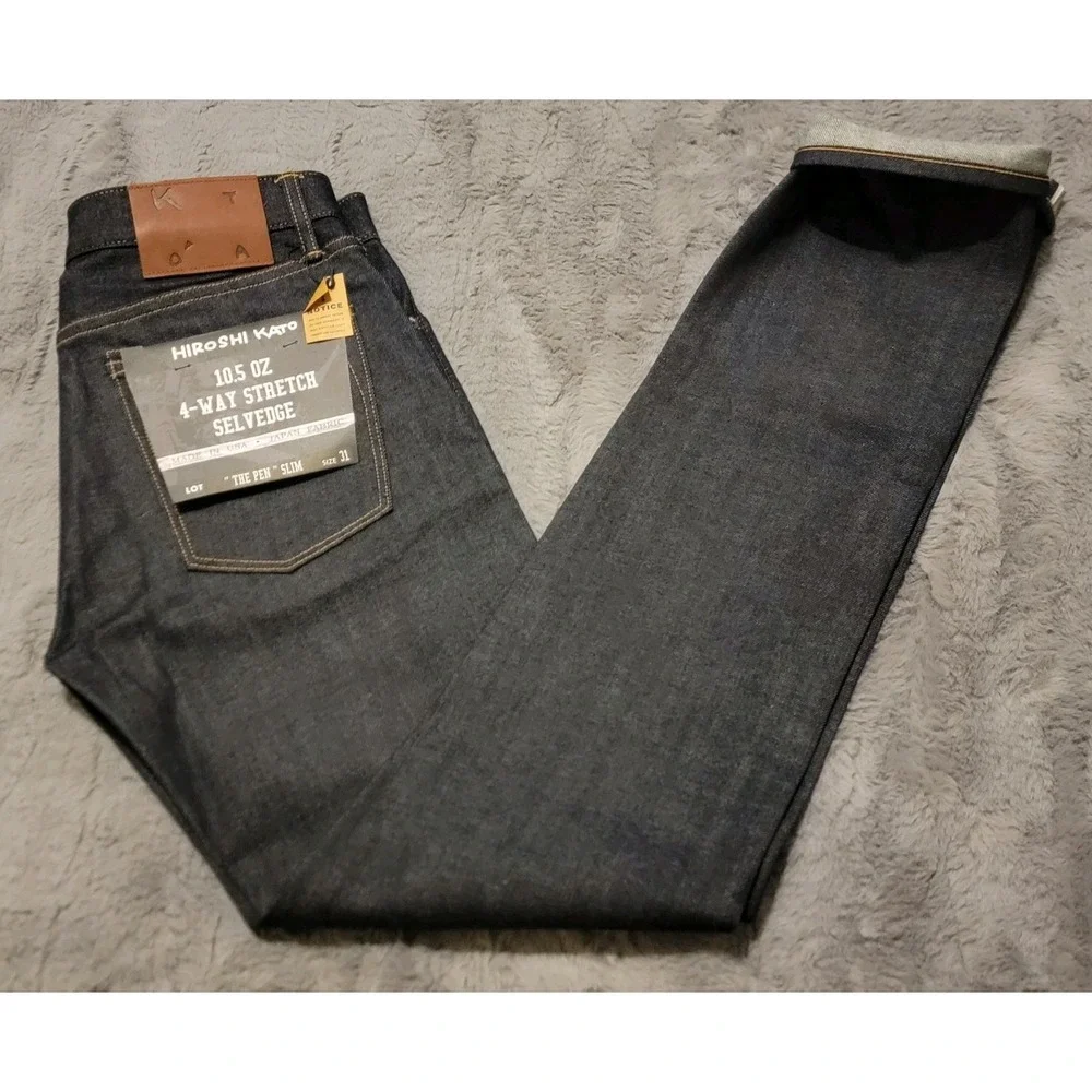 Hiroshi Kato Jeans Mens 31x34 Indigo Raw Blue Pen Slim 4-Way Stretch Selvedge - Picture 1 of 11